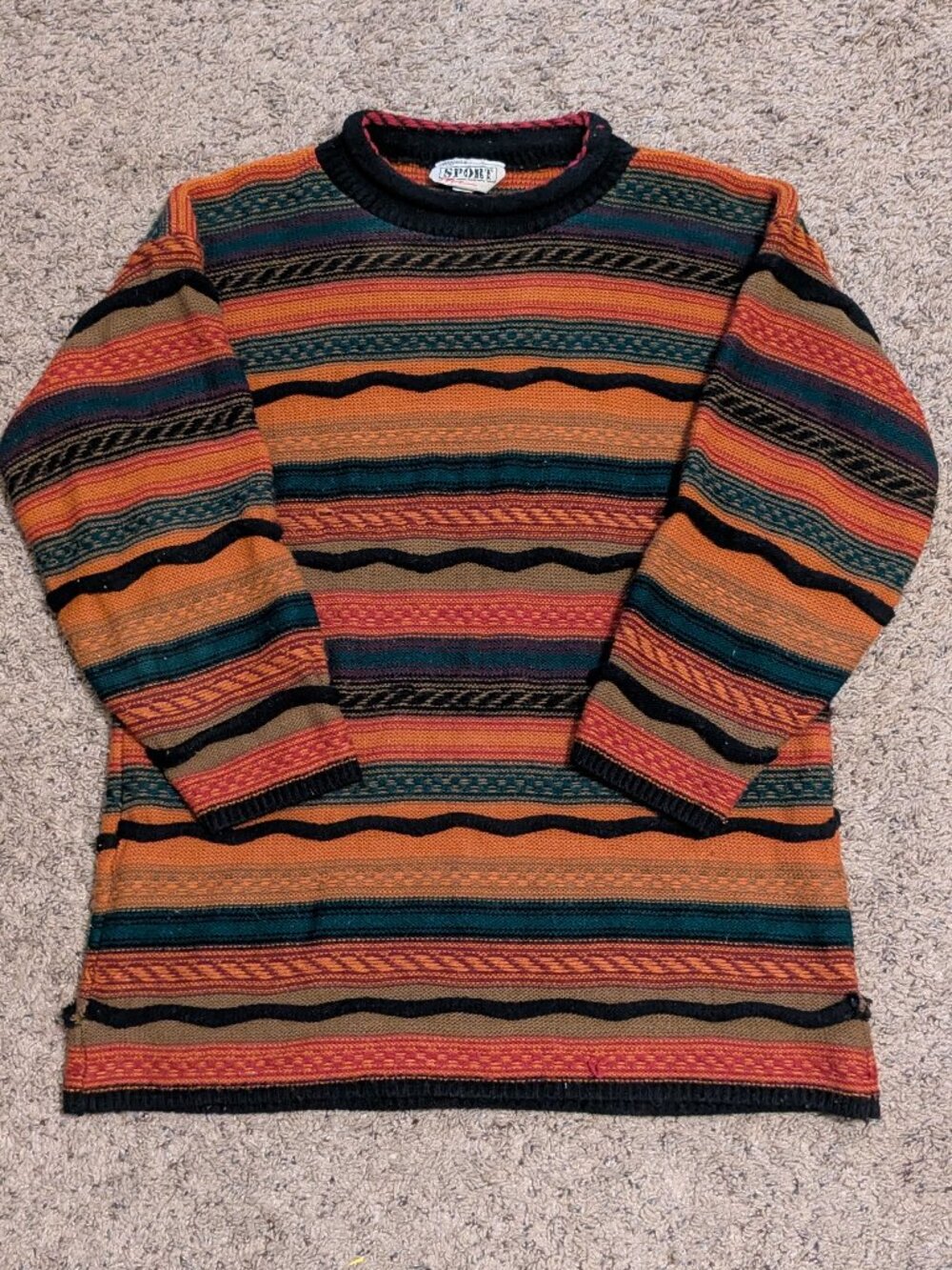 90s Vintage Carriage Court Coogi Style Striped Grandpa Sweater Womens